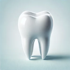 A detailed and clean illustration of a healthy, realistic tooth, set against a bright and minimalistic background.
